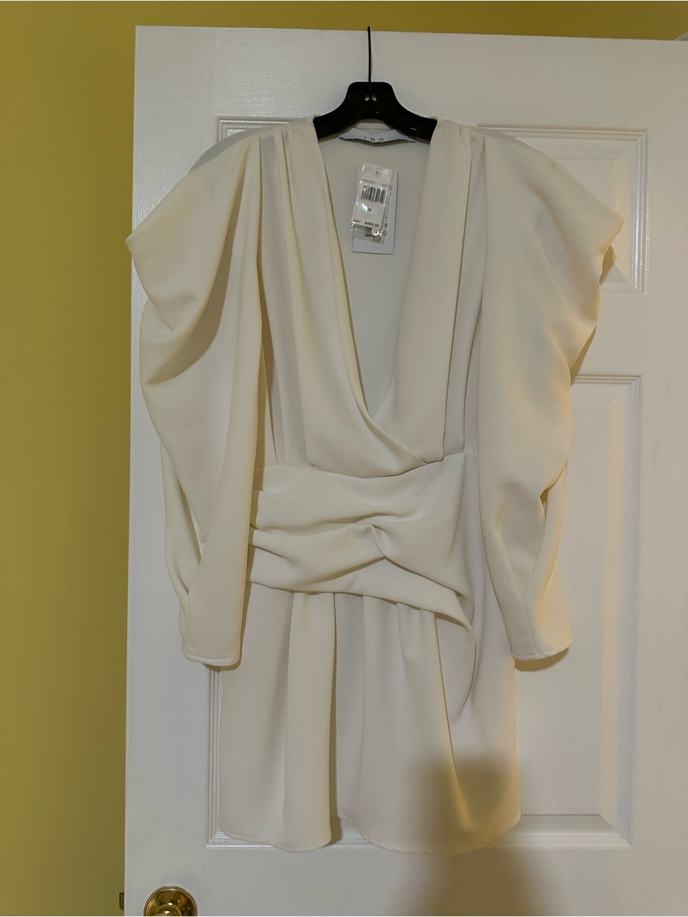 Ivory Draped Deep V Cocktail Dress